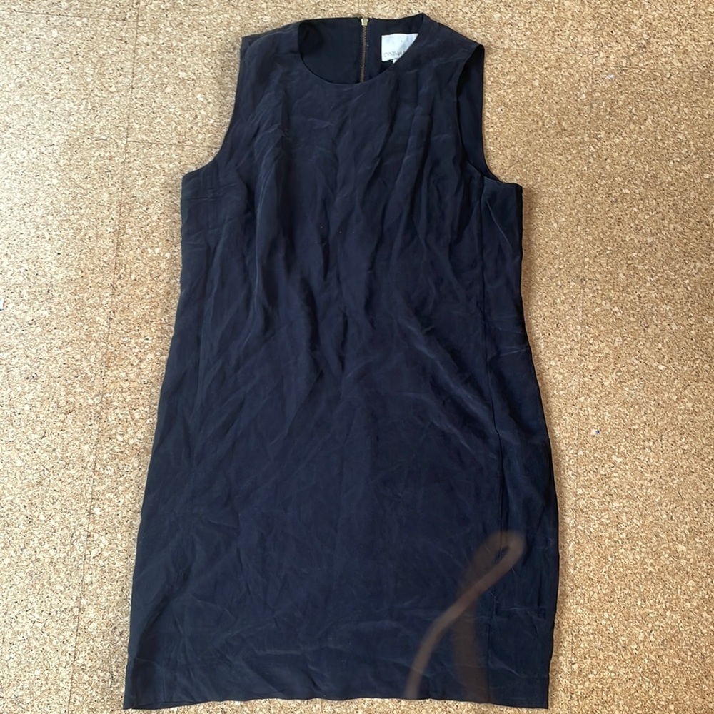 Cynthia Rowley 100% Silk Black Shift Dress with Gold Zipper